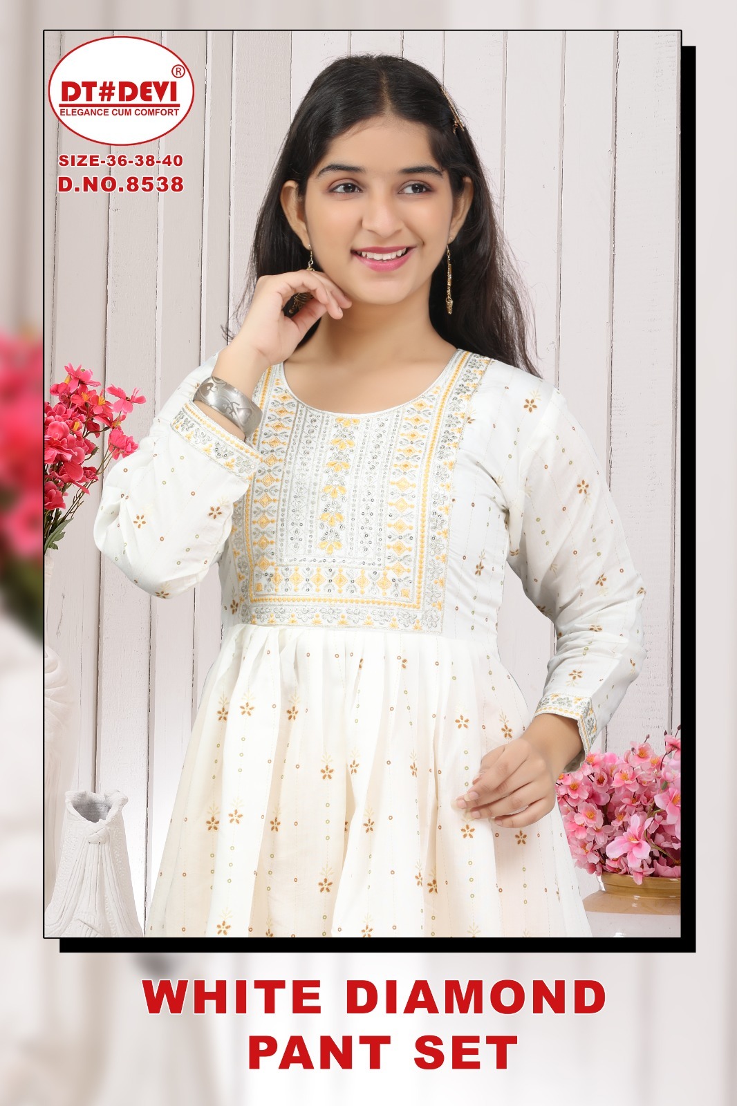 DT DEVI KURTI WHITE DIAMOND PANT SET